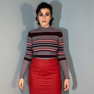 Prince + Fox Maroon and White Striped Turtleneck
